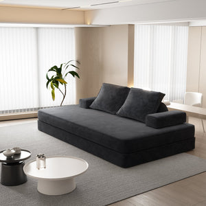 English Elm 86.6"Multifunctional Folding Sofa Bed with Chaise, Fluffy Chenille, Removable Backs & Pillows, Deep Seat Lounge DARK GREY W3219P340667