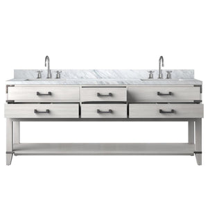 English Elm White Oak Double Bath Vanity 80" With Carrara Marble Top, Chrome Faucet, Ample Storage & Style B2731P260359-GIGA