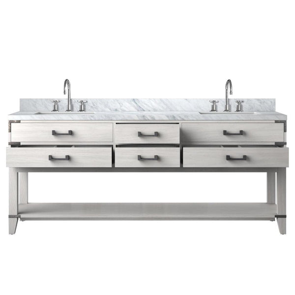 English Elm White Oak Double Bath Vanity 80" With Carrara Marble Top, Chrome Faucet, Ample Storage & Style B2731P260359-GIGA
