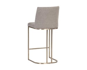 Sunpan Rayla Counter Stool - Elegant Cantilever Design with Textured Fabric and Antique Brass Frame Belfast Oyster Shell