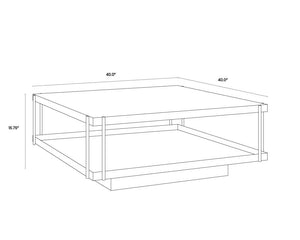 Sunpan Finch Coffee Table - Stunning Mid-Century Design with Black Glass Top & Antique Brass Shelf, 40" Square