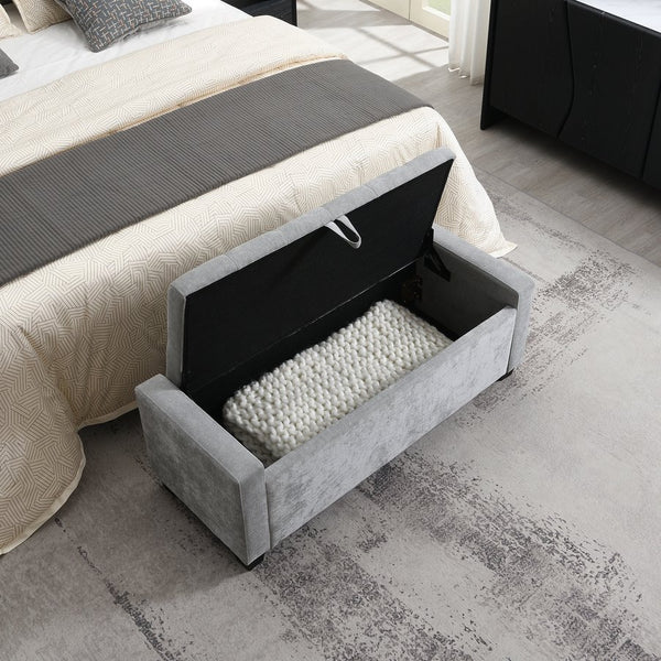 English Elm 48" Tufted Chenille Storage Bench Diamond Stitched Lift Top Seat for Bedroom Entryway Light Grey W2671P386666