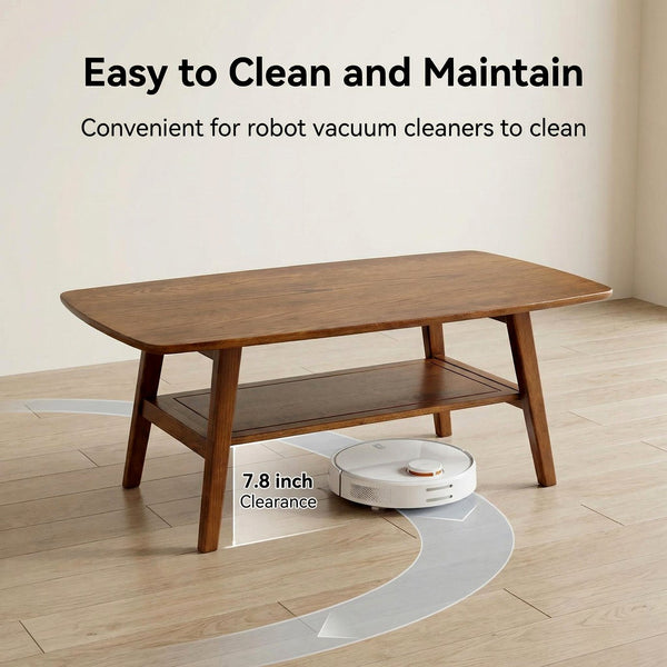 English Elm Mid Century Modern Solid Oak Two Tier Coffee Table with Open Shelf for Living Room Walnut W3204P469105