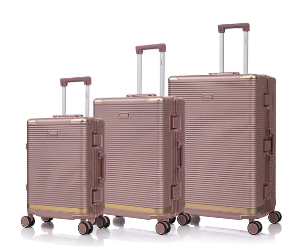 English Elm Luggage Set 3 Piece Polycarbonate Aluminum Frame Hard Shell Travel Suitcases with Lock Rose Gold T3292P361541