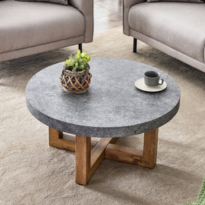 English Elm Modern Gray Texture MDF Round Coffee Table 31.4" – Retro Cross-Leg Design, Thick Top, Sturdy, Sleek Decor W1151P209822