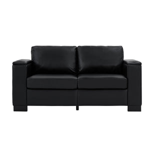 English Elm 67.7" Modern Loveseat Sofa with Cup Holders and Hidden Storage, Polyester Upholstery, Solid Wood Frame Black W1097S00199