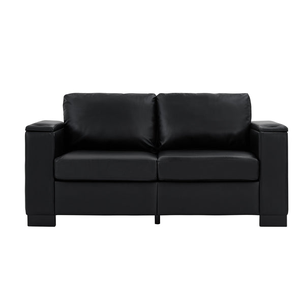 English Elm 67.7" Modern Loveseat Sofa with Cup Holders and Hidden Storage, Polyester Upholstery, Solid Wood Frame Black W1097S00199