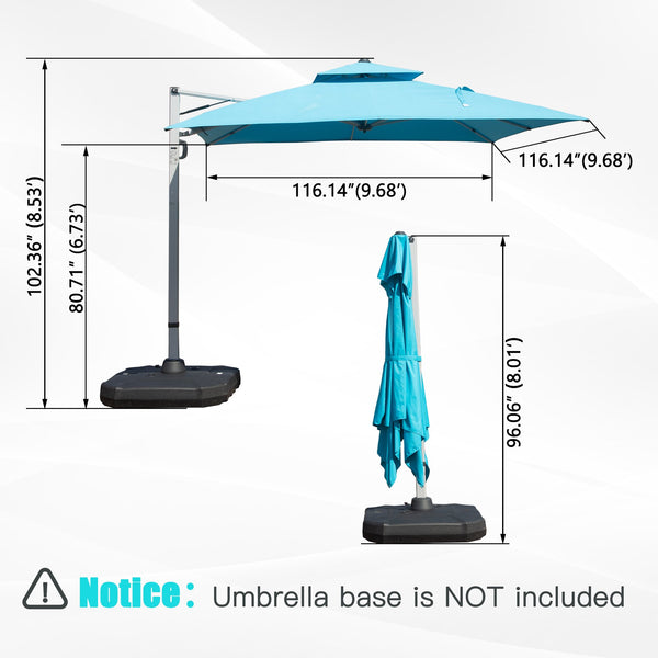 English Elm 10'X10' Square Cantilever Umbrella with Hydraulic Open, 5-Position Tilt, UPF50+ Polyester Canopy Lake Blue W1859P336663