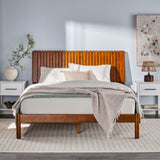 Slatted Headboard Mid-Century Modern Solid Wood Queen Bed Brown CALB5CBR Walker Edison