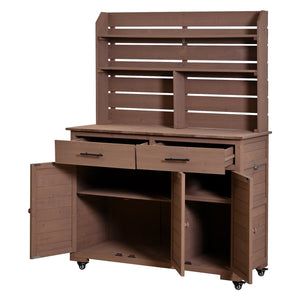 English Elm (assembly Video) Topmax Solid Fir Outdoor Potting Bench Grill Cart with Hutch Storage Brown N717P404333D