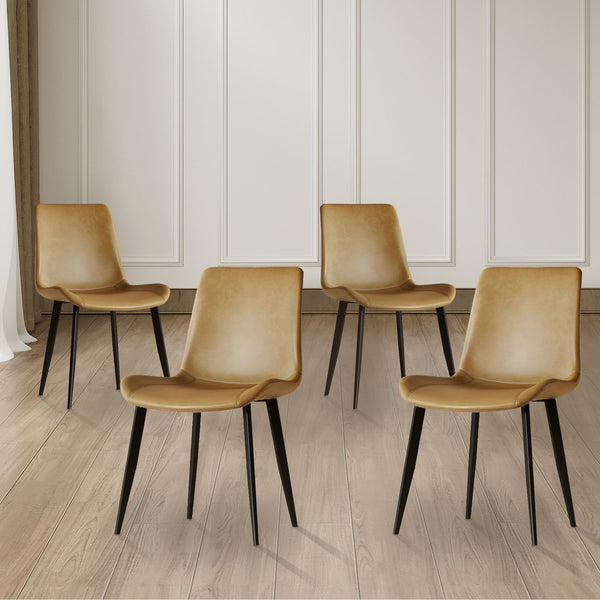 English Elm Modern dining chair set of 4 with PU leather seats, carbon steel legs, ergonomic cushion, easy clean assembly and versatile seating for home, office, cafe, conference rooms Brown W509P340587