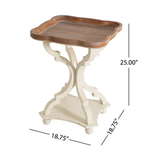 English Elm Accent Table French Country Hourglass Base Carved Wood Distressed Finish Entryway Side 69816.00