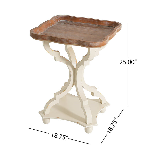 English Elm Accent Table French Country Hourglass Base Carved Wood Distressed Finish Entryway Side 69816.00