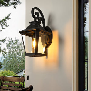 English Elm 21"(h) Matte Black Aluminum Scroll Outdoor Wall Sconce Clear Glass Lantern for Porch W2312P415981