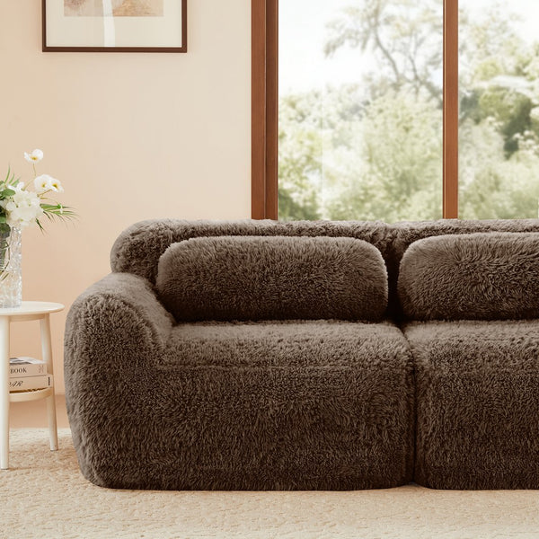 English Elm 114''soft Plush Modular Sectional Sofa with Cloud Cushions for Living Room Theater Chocolate W714S01540