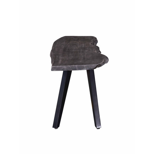 English Elm Gray Acacia Wood Dining Bench 60" Rustic Water-Resistant Top with Matte Black Iron Legs, Sturdy Elegance B2741S00025