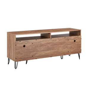 English Elm Dumbo 63" Fluted Media Console with Gold Legs, 2 Drawers, 6 Shelves & Wire Management Elegance Brown B365P397913