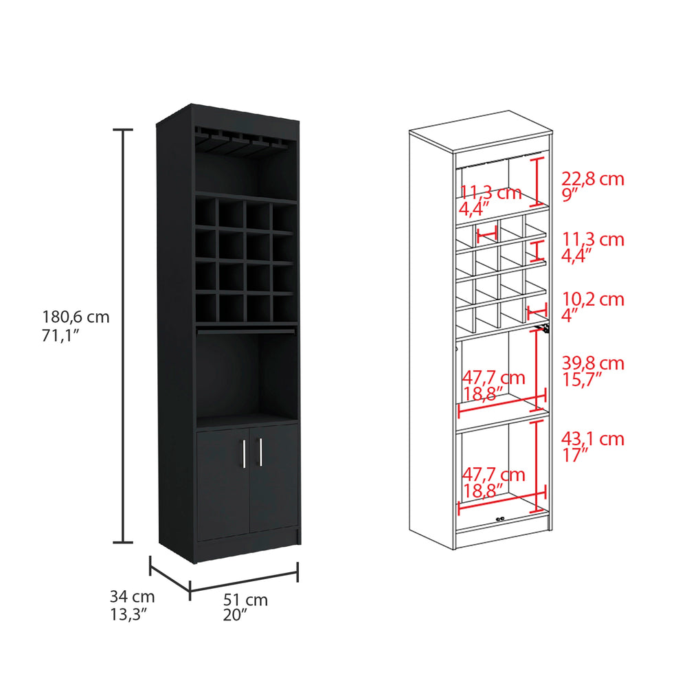 English Elm Being Kava Bar Cabinet - Compact Double Door Design With Wine Rack & Shelves For Small Spaces B070S00332