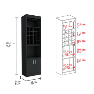 English Elm Being Kava Bar Cabinet - Compact Double Door Design With Wine Rack & Shelves For Small Spaces B070S00332