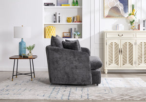 English Elm 360° 360 Swivel Oversized Chenille Armchair with Pocket Spring Seat and Three Throw Pillows Dark Gray W1361S00072