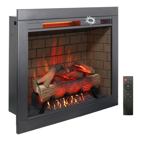 English Elm 28 Inch Recessed Infrared Quartz Fireplace Insert with 3d Flames and Crackling Sound W1769P252987