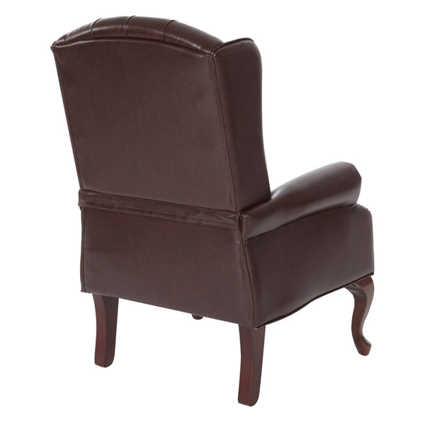 OSP Home Furnishings Traditional Queen Anne Wingback Chair with Oxblood Vinyl Lumbar Support and Cabriole Legs TEX234-JT4