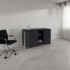 English Elm Desk Rotating L-Shape 28.5" H Black Wengue Corner Workstation with 2 Doors, 5 Shelves & Legs B097S00200