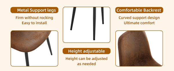 English Elm A set of 4 modern medieval restaurant cushioned side chairs with brown techno-fabric seats & black metal legs, ergonomic comfort and easy assembly (W115149079) W1151P306740