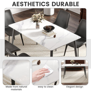 English Elm 55.12" Modern Rectangular Dining Table With White Artificial Stone Top & Black Metal Legs For 6 W1535S00491