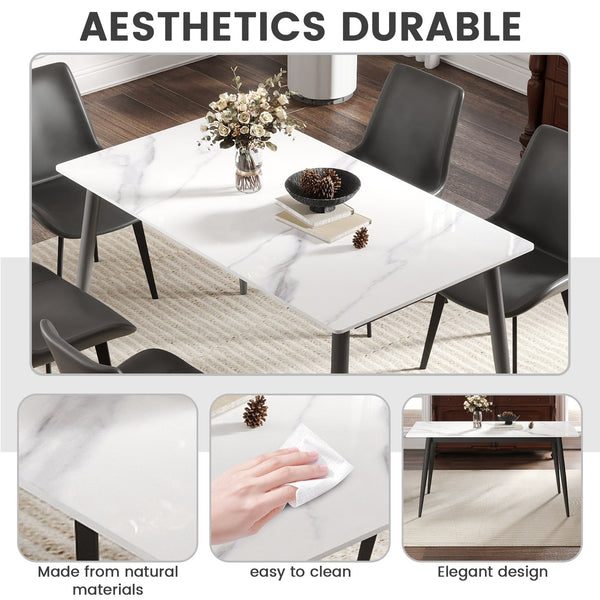 English Elm 55.12" Modern Rectangular Dining Table With White Artificial Stone Top & Black Metal Legs For 6 W1535S00491
