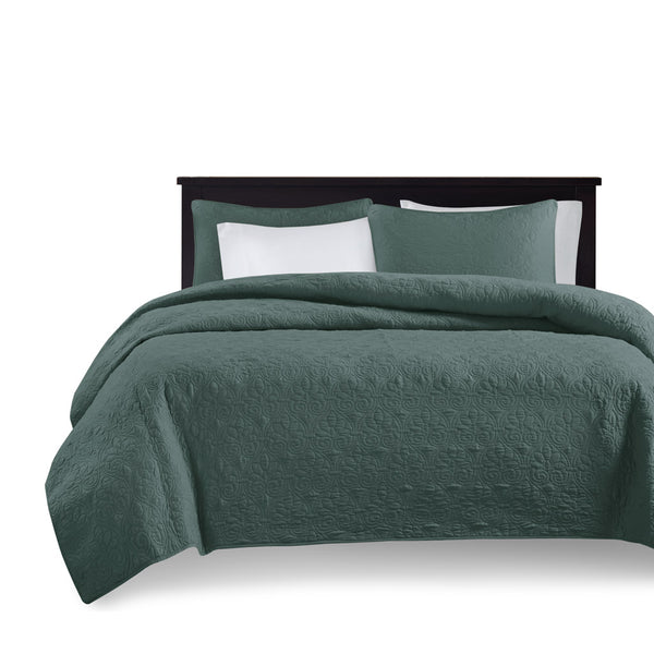 JLA Home Madison Park - 3 Reversible Quilt Set with Textured Stitching, Prewashed Cotton Fill, Antimicrobial Protection, Machine Washable Balsam Green MP13-8478