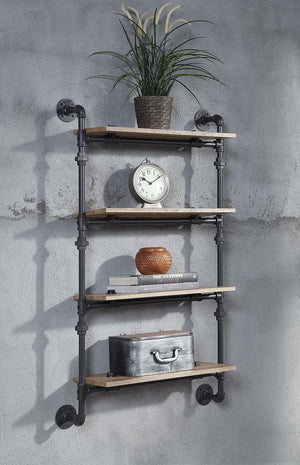 English Elm 4 Industrial Farmhouse Wall Shelf 4-Tier Oak with Sandy Black Metal Tubes for Stylish Storage and Display B016P324181