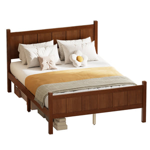 English Elm Twin Platform Bed Vertical Slat Headboard Farmhouse Shaker Wood Grain Finish Bedroom Dark Walnut N733P422479P