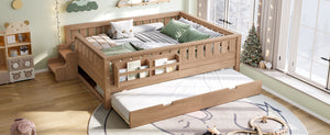 English Elm Twin Kids Platform Bed with Trundle Staircase Bookshelf and Rounded Safety Rails Natural W1580S00561