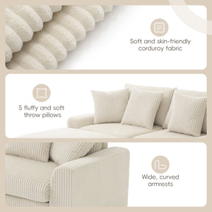 English Elm 114*64'' Corduroy Cloud Sectional with Bluetooth Speakers Usb Charging Ottoman Lounge Sofa N723S9756A