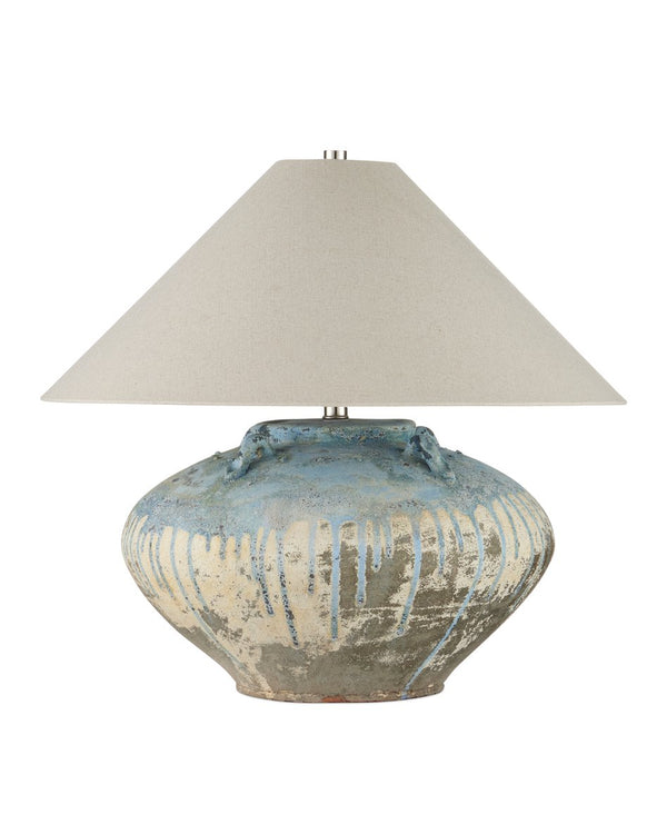 Currey & Company Catania Antique Blue Drip Table Lamp – Handcrafted Terracotta With Unique Glaze, 2ft Bold Statement Piece Blue Terracotta 6000-1044-currey-company