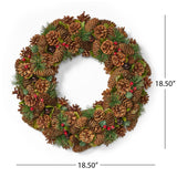 Christopher Knight Home® - Noble House - 18.5" Pine Cone and Glitter Unlit Artificial Christmas Wreath