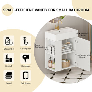English Elm 21.6" Floating Wall Vanity Ceramic Sink Soft-close Cabinet Open Shelf Bathroom W1920S00195