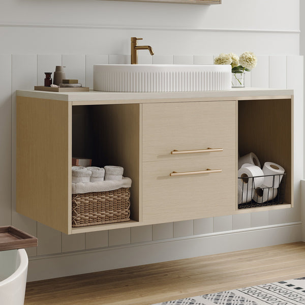 English Elm Modern Floating Bathroom Vanity Oval Ceramic Sink Plywood Cabinet Soft Close Storage W3136S00077