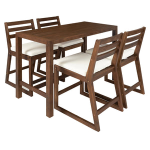 English Elm Trexm Solid Acacia Outdoor Bar Set Five Piece Rustic Slatted Counter Height Patio Mocha TM000029AAP