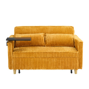 English Elm The pull-out corduroy sofa bed with convertible tabletop and USB charging ports for living room comfort Yellow W1278P248130