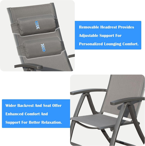 English Elm Patio Folding Chairs Set Of 2 – Lightweight, Ergonomic, Textilene Fabric For Ultimate Outdoor Comfort W1859P321614-GIGA