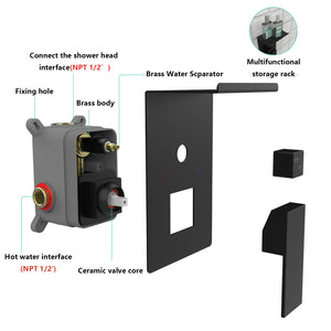 English Elm Rainfall Luxury Shower System with 10" Square Head, High-Pressure Rain + Handheld and Storage Rack Matte Black T3177P269148