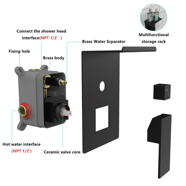 English Elm Rainfall Luxury Shower System with 10" Square Head, High-Pressure Rain + Handheld and Storage Rack Matte Black T3177P269148