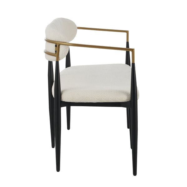 English Elm Metal Boucle Settee Loveseat with Sculptural Toothpick Legs for Modern Living Spaces Beige,Gold+Black N771P247148B