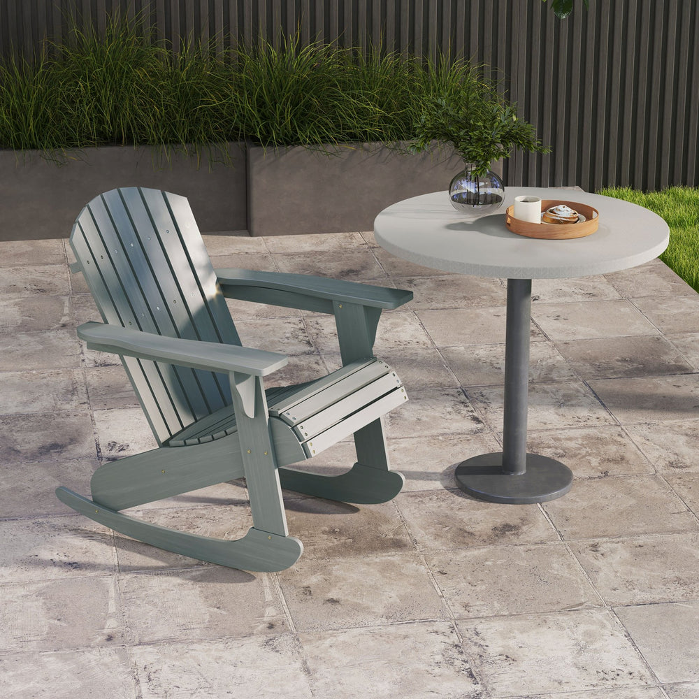 English Elm Outsunny Poplar Wood Adirondack Rocker Outdoor Slatted Fanned Back Patio Rocking Chair W2225P175518