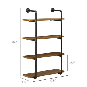 English Elm Rack Industrial Pipe Wall Shelves Steel Frame Wood Grain Open Display for Home Office T3971P389315