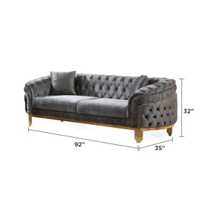 English Elm VANESSA Glam 2PC Sofa Loveseat Set in Gray Velvet with Gold-Plated Legs, Tufted Waterfall Design 698781103227