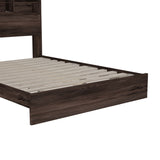 English Elm Queen Size Wooden Platform Bed With Storage Headboard,American Country Style Bed With Usb Charging Ports,Dark Walnut