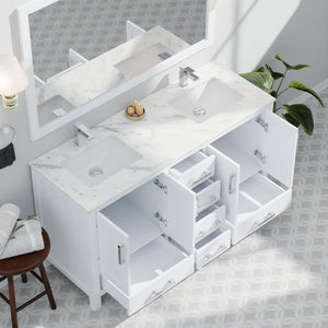 English Elm White Double Bath Vanity Set With Carrara Marble Top, Faucet, And 58-Inch Mirror For Stylish Storage B2731S00990-GIGA